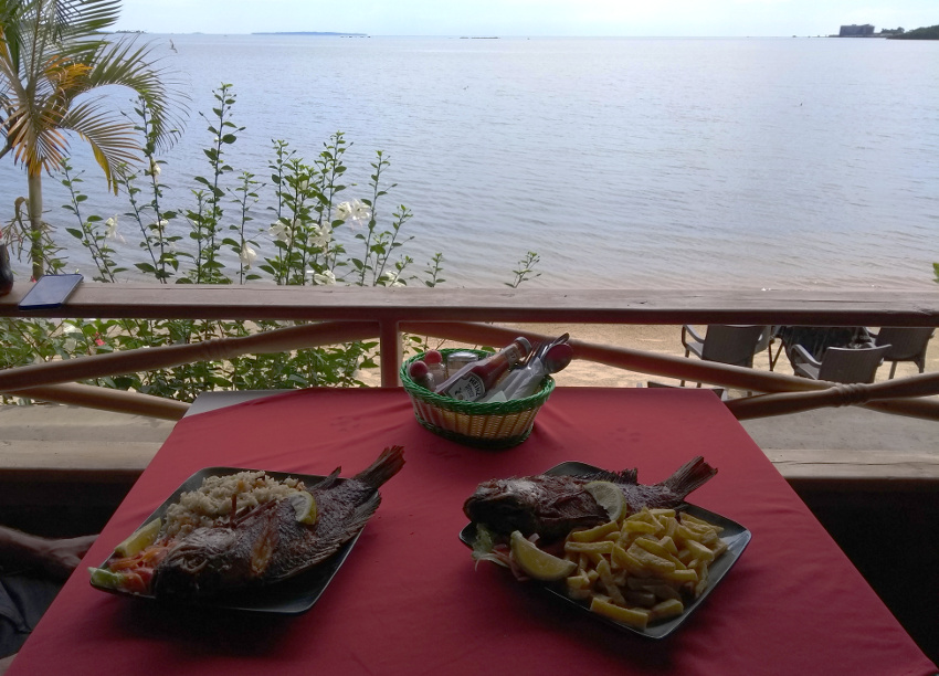 Schönes Abschlussessen in Entebbe am Viktoriasee.